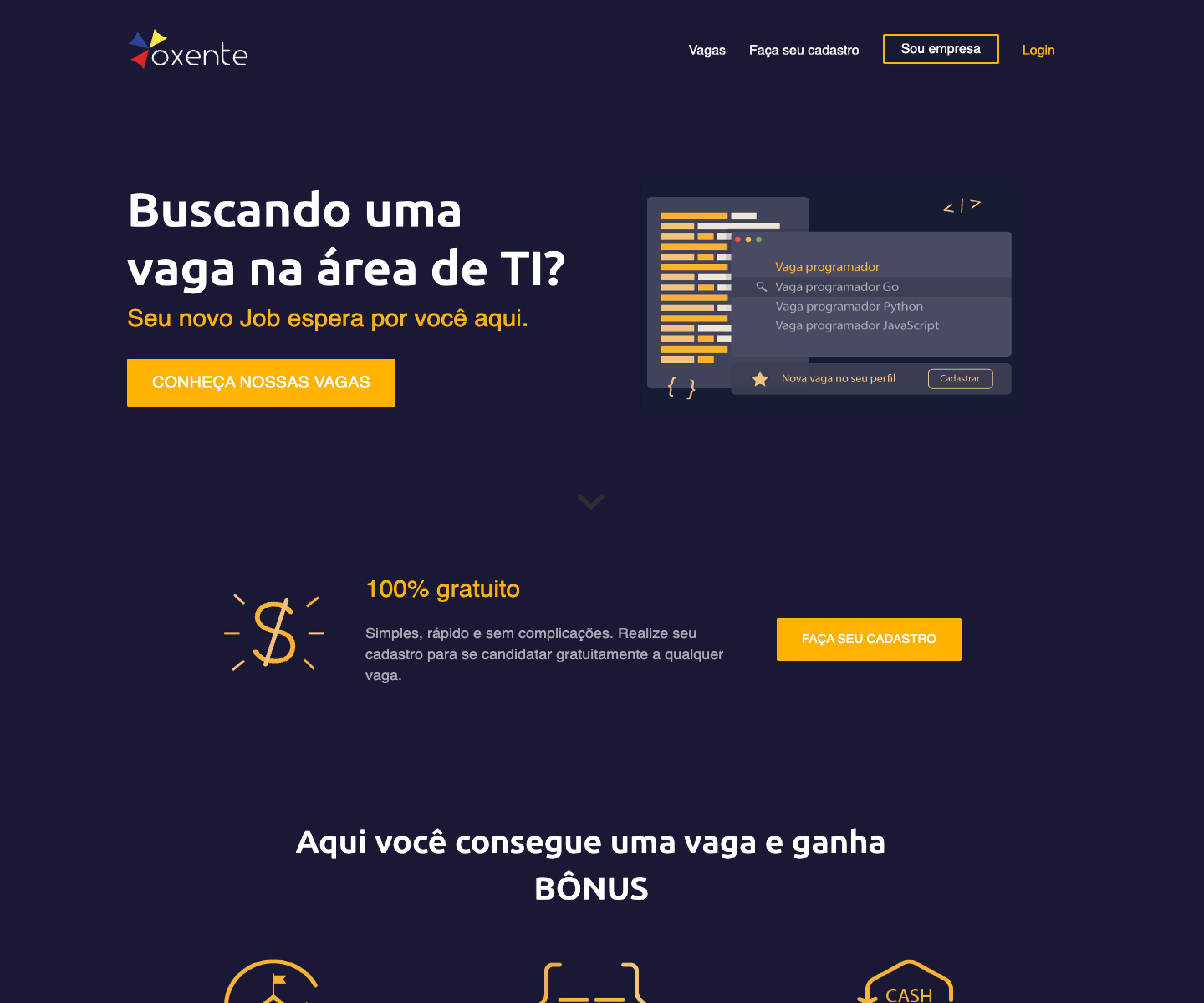 Tela inicial de um site criado pela Gam Design, com serviços de web design e UI/UX Design.